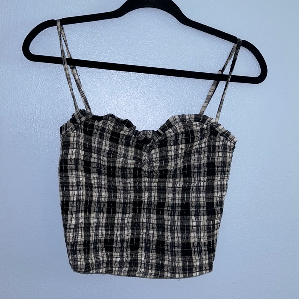 Medium American eagle plaid stretchy smocked sweat heart crop tube top